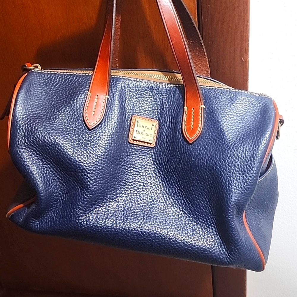DB Navy Blue Pebbled Leather Satchel Tote